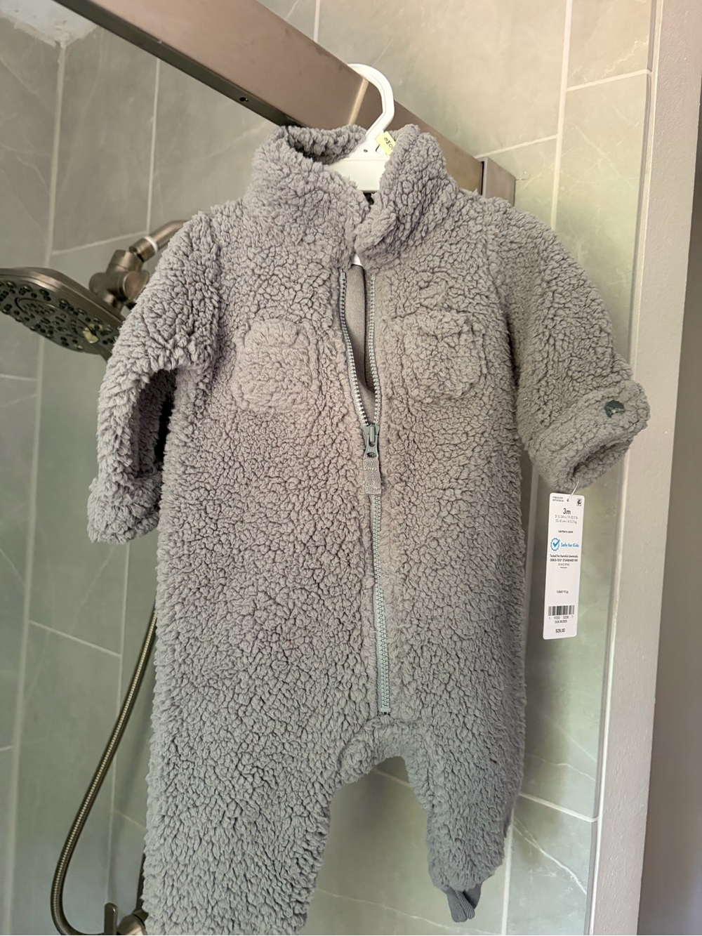 Carter's Gray Sherpa Zipper Baby One-Piece Romper